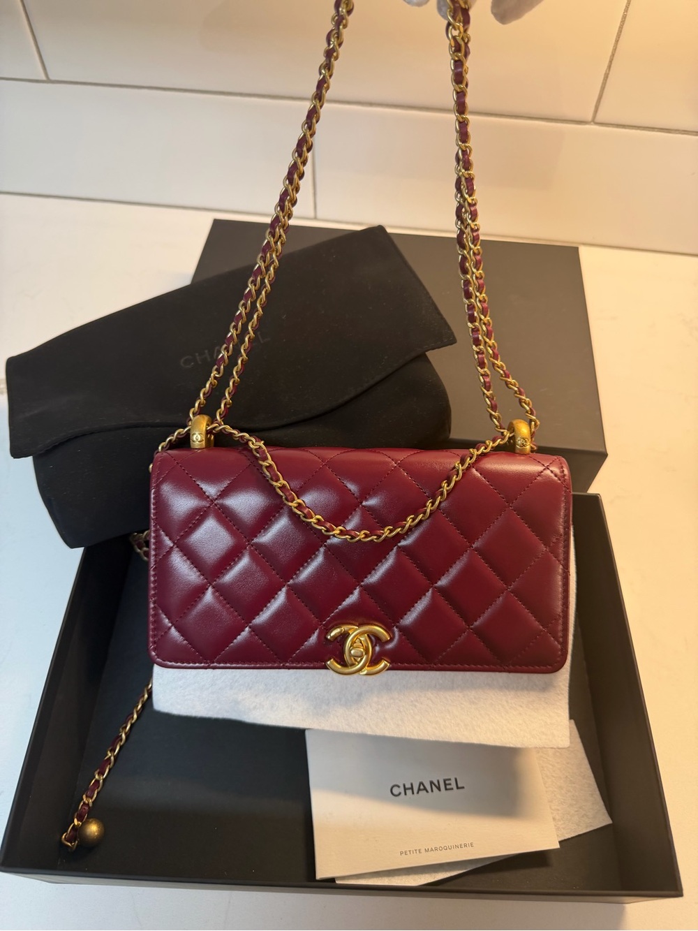 Chanel Quilted Lambskin Wallet on chain Burgundy